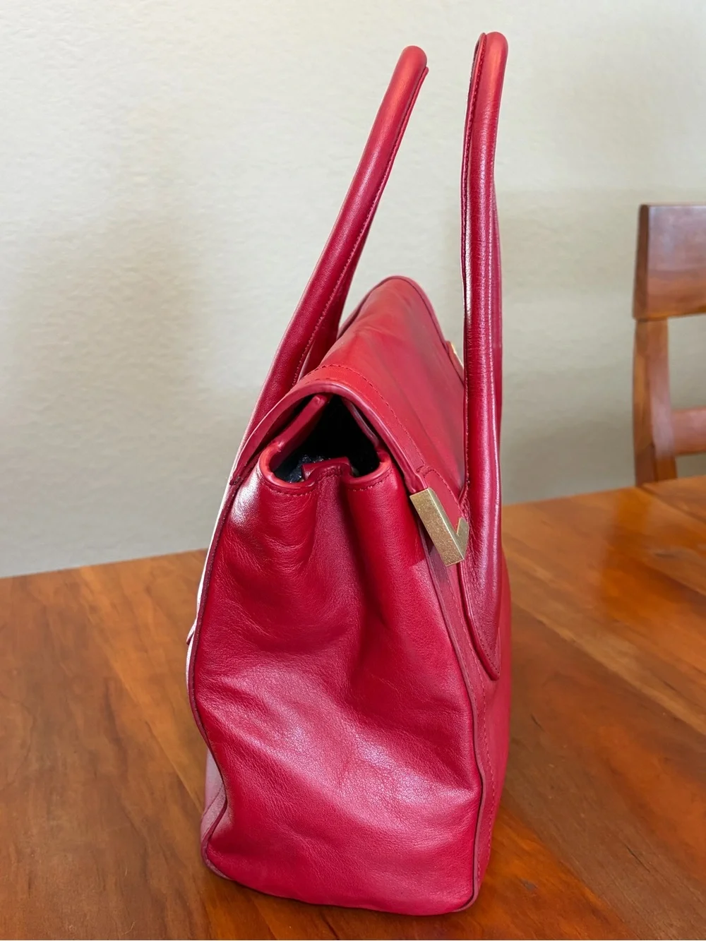 Foley + Corinna Red Leather Satchel with Gold Accents